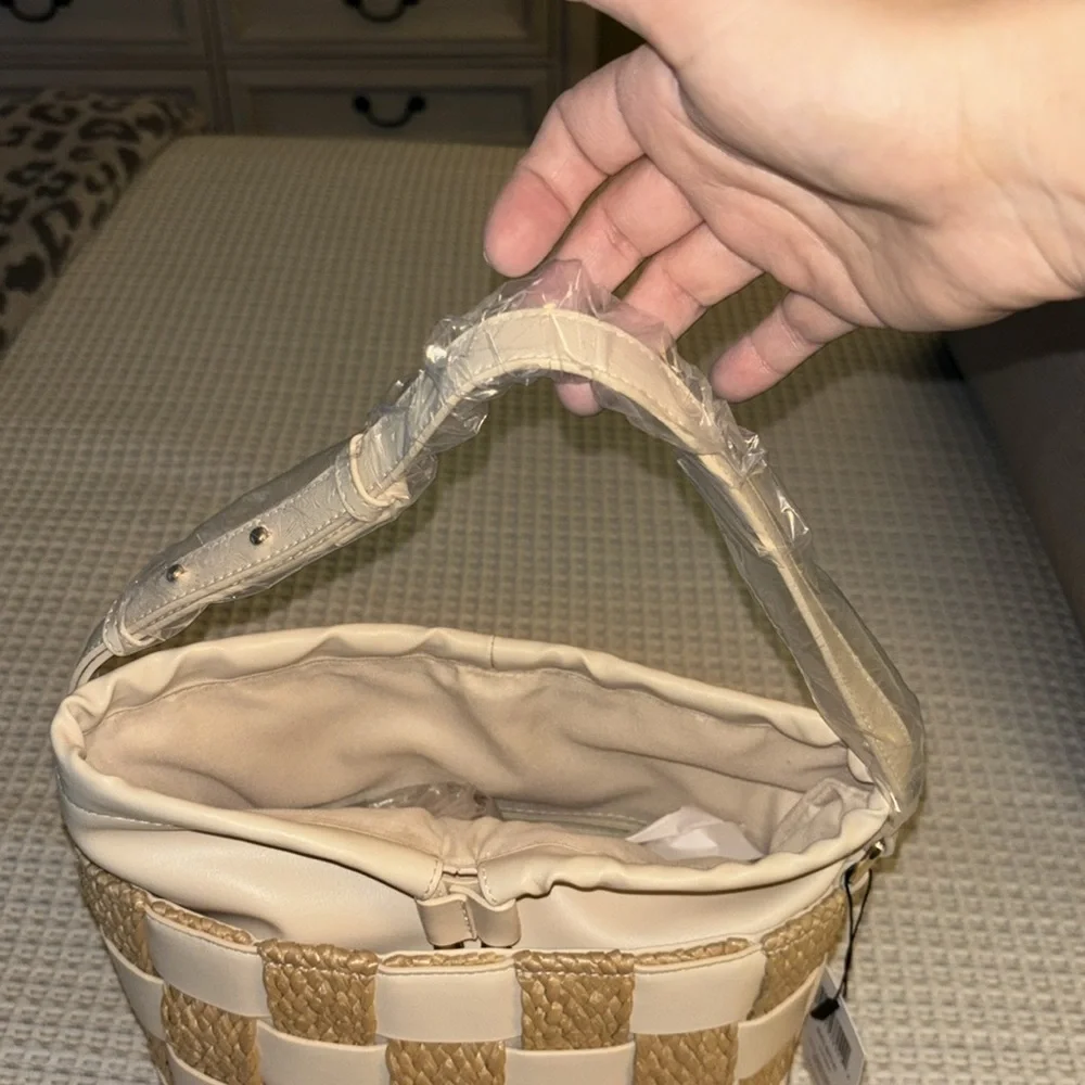 Matisse Cream and Tan Woven Bucket Tote